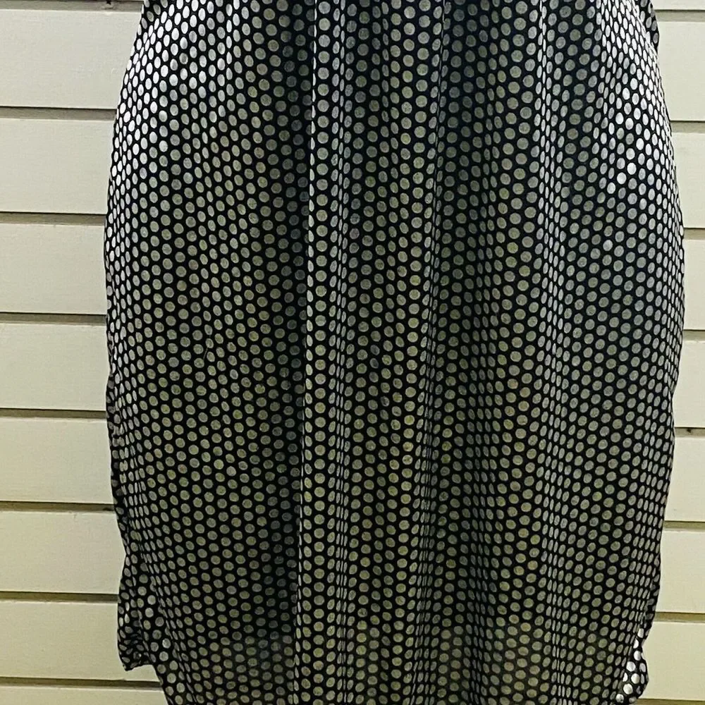 Vintage Womens M Lady Cameo Negligee Sheer Black Silver‎ Polka Dot